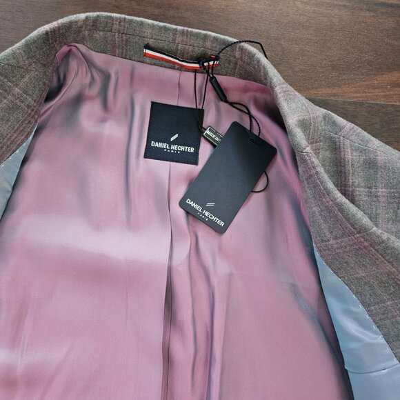 NWT Daniel Hechter Lightweight Gray/Purple Plaid Wool Sport Coat - Men's 44R - Picture 2 of 16